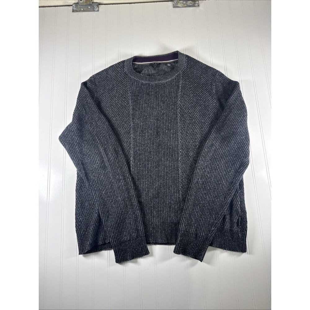 Ted Baker London Sweater Mens Large Heather Gray Wool Blend Crewneck Knit 3XL